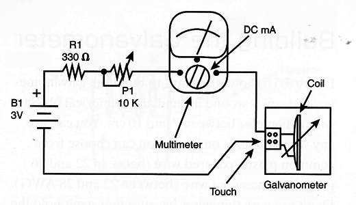 Figure 9 - Using a multimeter to determine the galvanomete’ls sensitivity.
