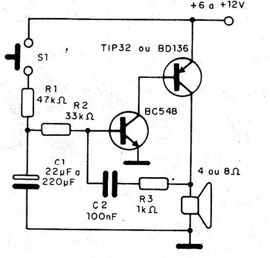 Figura 4 - Sirena manual de dos transistores
