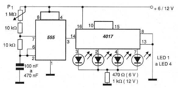Figura 11 - Secuencial de 4 LEDs utilizando la técnica de la cuenta hasta n de la figura 6.
