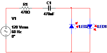 Figura 2 - Circuito para dos LEDs en 110 V
