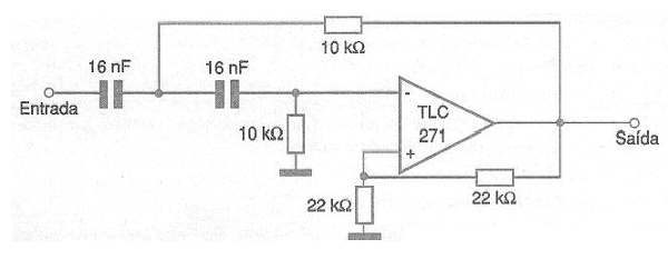 Figura 3 - Filtro pasa - altas de segundo orden con amplificador operacional.
