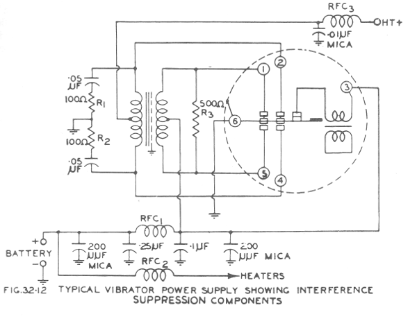 Figura 3 - Fuente completa con el vibrador de una edición de 1953 del Radiotron Handbook.
