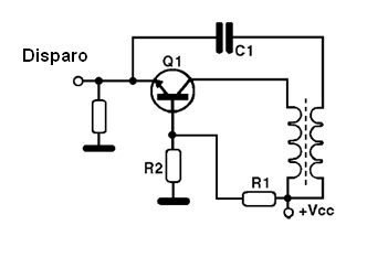    Figura 13 – El oscilador de bloqueo con transistor en base común
