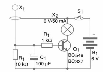 Figura 1 - La luz de freno utiliza sólo un transistor y puede controlar una lámpara o un LED
