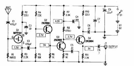 Antena activa de 4 transistores 
