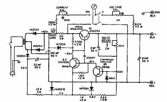 Fuente de alimentación de 0 a 20 V con 200 mA 
