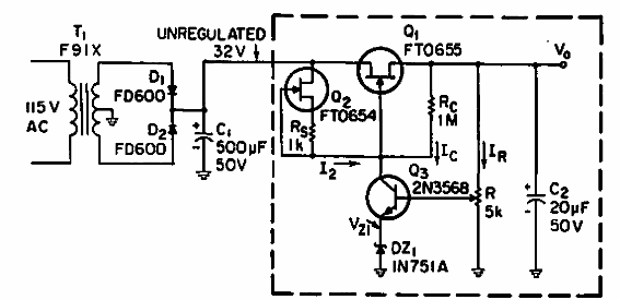 Regulador de 20 V con 100 mA con FET 
