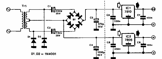 Fuente doble con puente rectificador 
