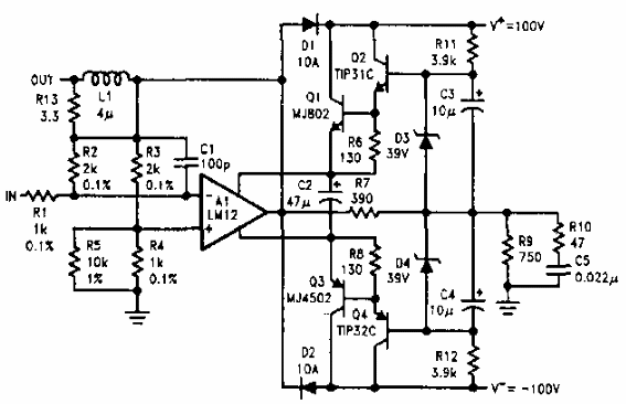 Amplificador 90V x 10 A 
