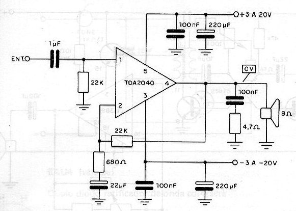 Amplificador de 8 W con TDA2040 
