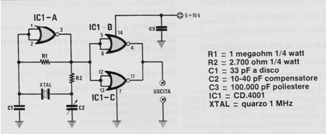 1 MHz XTAL Oscilador 4001
