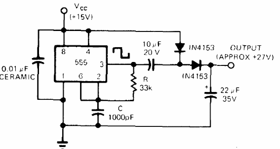 Convertidor de 15 V a 27 V con 555 
