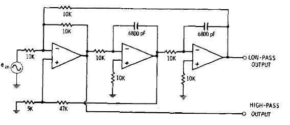 Filtro de paso alto y paso bajo de 2,5 kHz con el 741 
