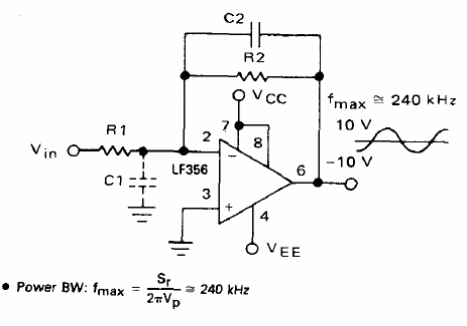 Amplificador de 240 kHz con LF356 
