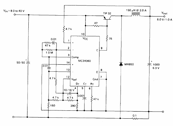 Regulador conmutado de 5 V x 1 A MC34060 
