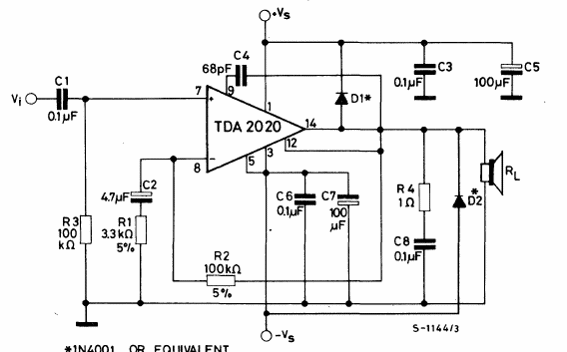 Amplificador de 20 W con TDA2020 
