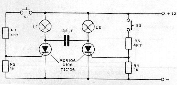 Flip-Flop R-S con SCR
Flip-Flop R-S con SCR