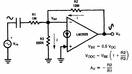 Amplificador inversor de CA con LM3900 
