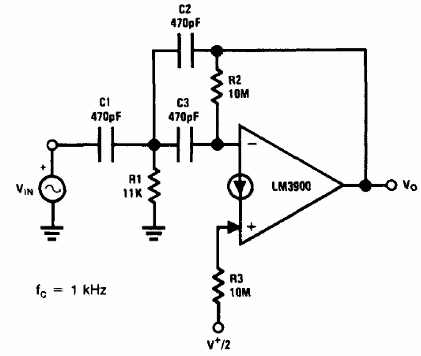 Filtro de paso alto de 1 kHz con el LM3900 
