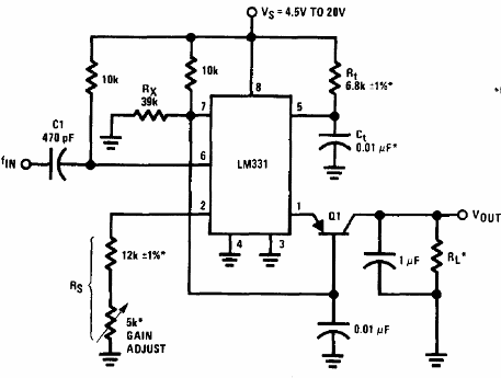 Convertidor de frecuencia avoltaje estable LM331 
