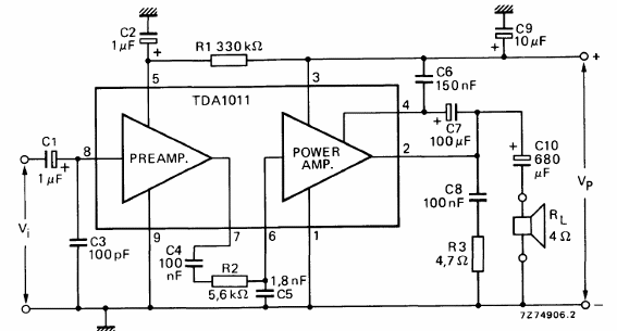 Amplificador de 10 W con TDA1011
