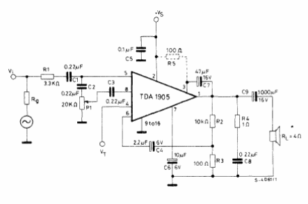 Amplificador de 5 W con muting TDA1905 
