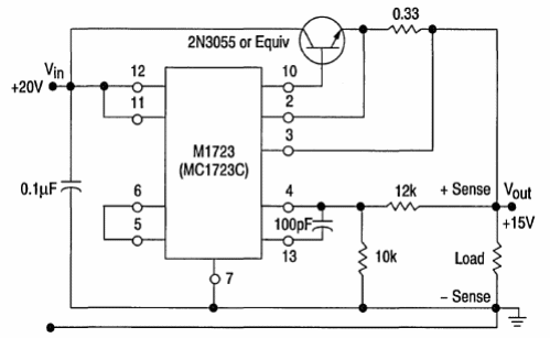 Regulador de 15 V x 1 A y detección remota 723 
