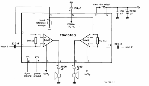 Amplificador de 11 W com el TDA1516Q 
