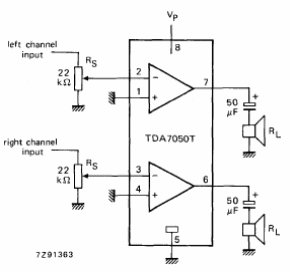 Amplificador estéreo de 75 mW TDA7052 
