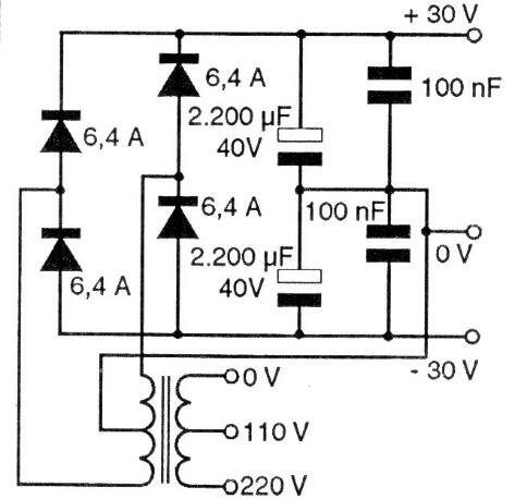 Fuente de alimentación simétrica de 30 V para amplificador 
