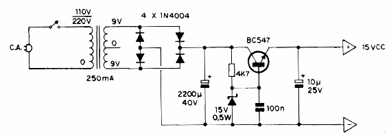 Fuente de alimentación de 15 V x 100 mA 
