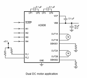 Figura 1 - Circuito de control para dos motores de corriente continua con corriente hasta 1 A.
