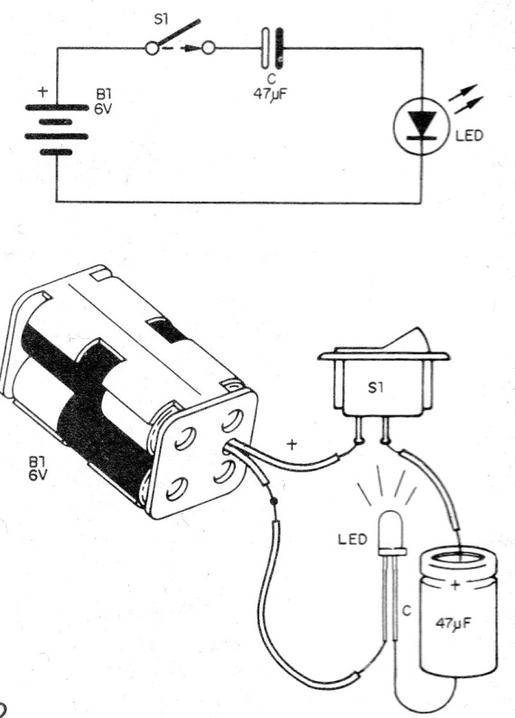     Figura 2 - La carga de un capacitor monitoreada por un LED

