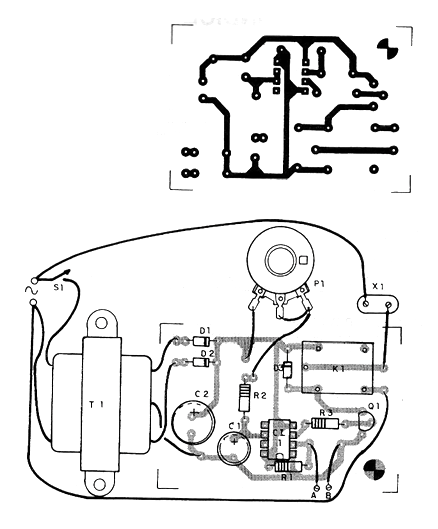 Figura 2 - Placa de circuito impreso y disposición de los componentes en el montaje.
