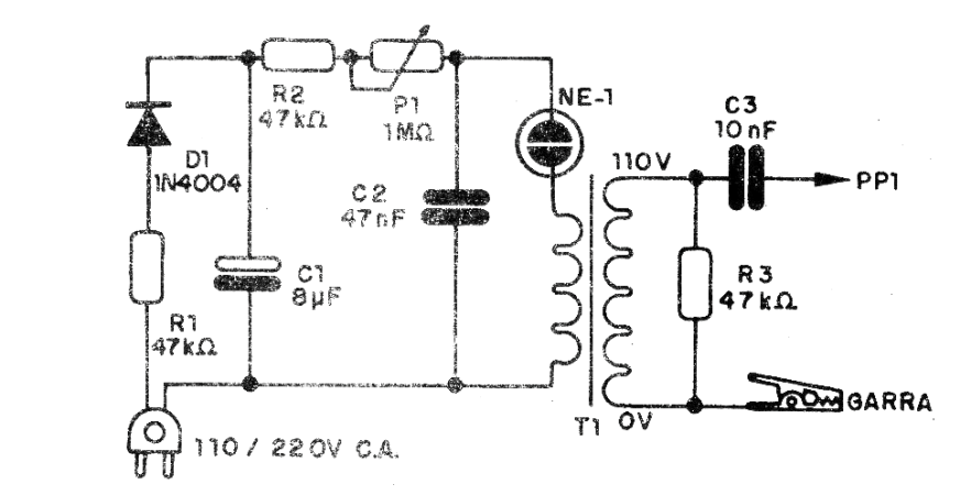 Figura 1- Diagrama del generador de audio de neón
Figura 1- Diagrama del generador de audio de neón