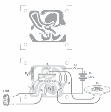 Figura 2 - Placa de circuito impreso y montaje de la alarma.
