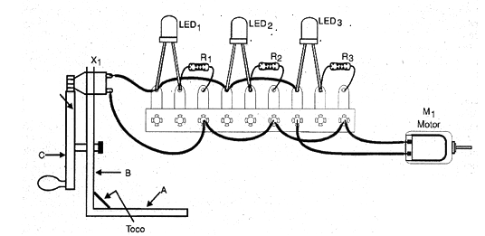 Figura 2 - Montaje del experimento basado en un pequeño puente de terminales aislados.
