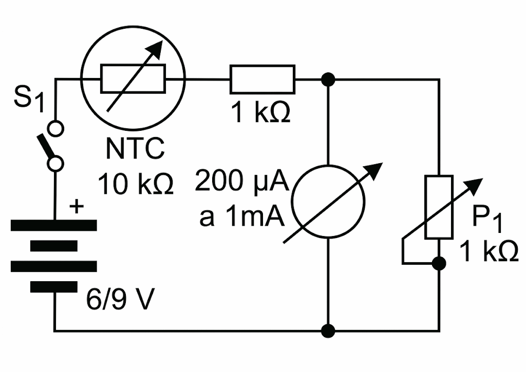 Fig. 17. Termómetro simple con NTC (escala no lineal). Fig. 17. Termómetro simple con NTC (escala no lineal).